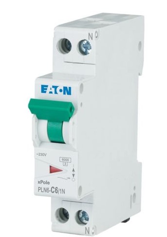 Interruptor magnetotérmico (MCB) serie Eaton Moeller xPole - PLN6. Interruptor magnetotérmico (MCB), 6 A, 1 polo + N, características: C, DE