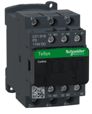 Contactor marca Schneider Electric Serie TeSys D; Amperaje 9A Polos 3 Potencia(kW) 4kW Potencia(HP) 5HP Bobina 24VDC Contacto Aux 1NO+1NC