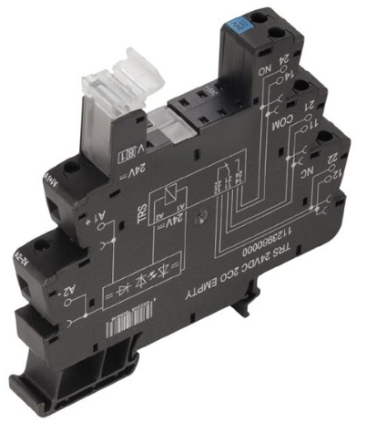 Base de Relé tipo Slim marca Weidmüller Serie TERMSERIES; Bobina 24VDC Contactos CO 2 Conexión Tornillo