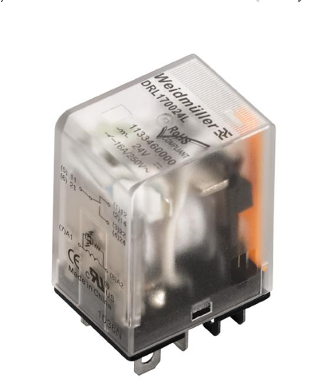 Relé de Control marca Weidmüller Serie DRL; 16A, Bobina 24VDC Contactos CO 1