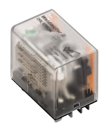 Relé de Control marca Weidmüller Serie DRL; Amperaje 10A, Bobina 24VDC Contactos CO 4    
