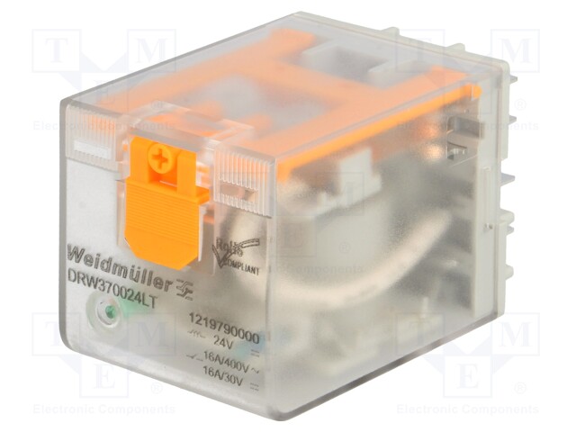 Relé de Control marca Weidmüller Serie DRW; Amperaje 16A, Bobina 24VDC Contactos CO 3    