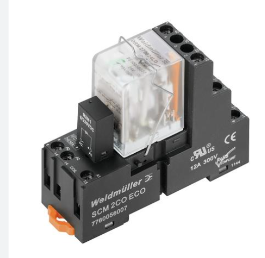 Relé de Control c/base marca Weidmüller Serie DRMKIT (DC); 5A, Bobina 230VDC Contactos CO 4 Salida 250VAC push in          