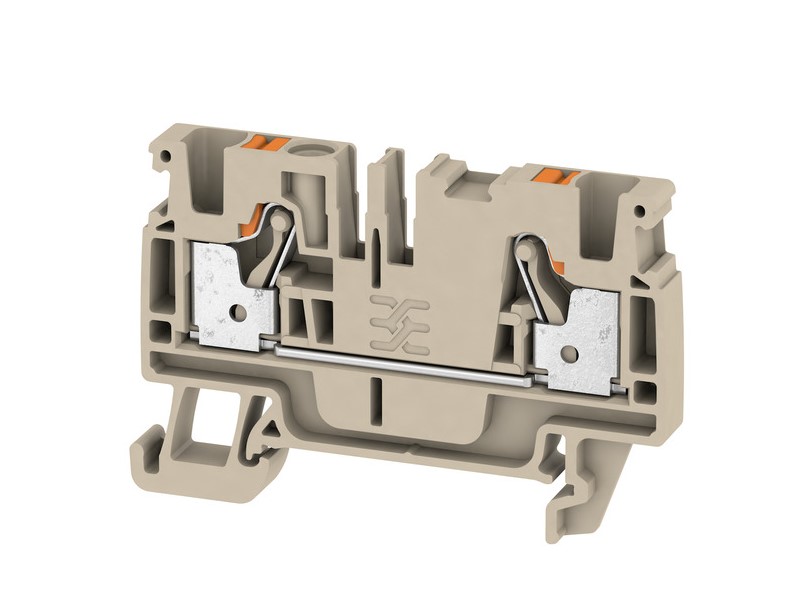 Bornera 4mm² marca Weidmüller Serie A2C 4; Amperaje 32A Calibre 26-10AWG Nivel 1 Conexión push in, color beige