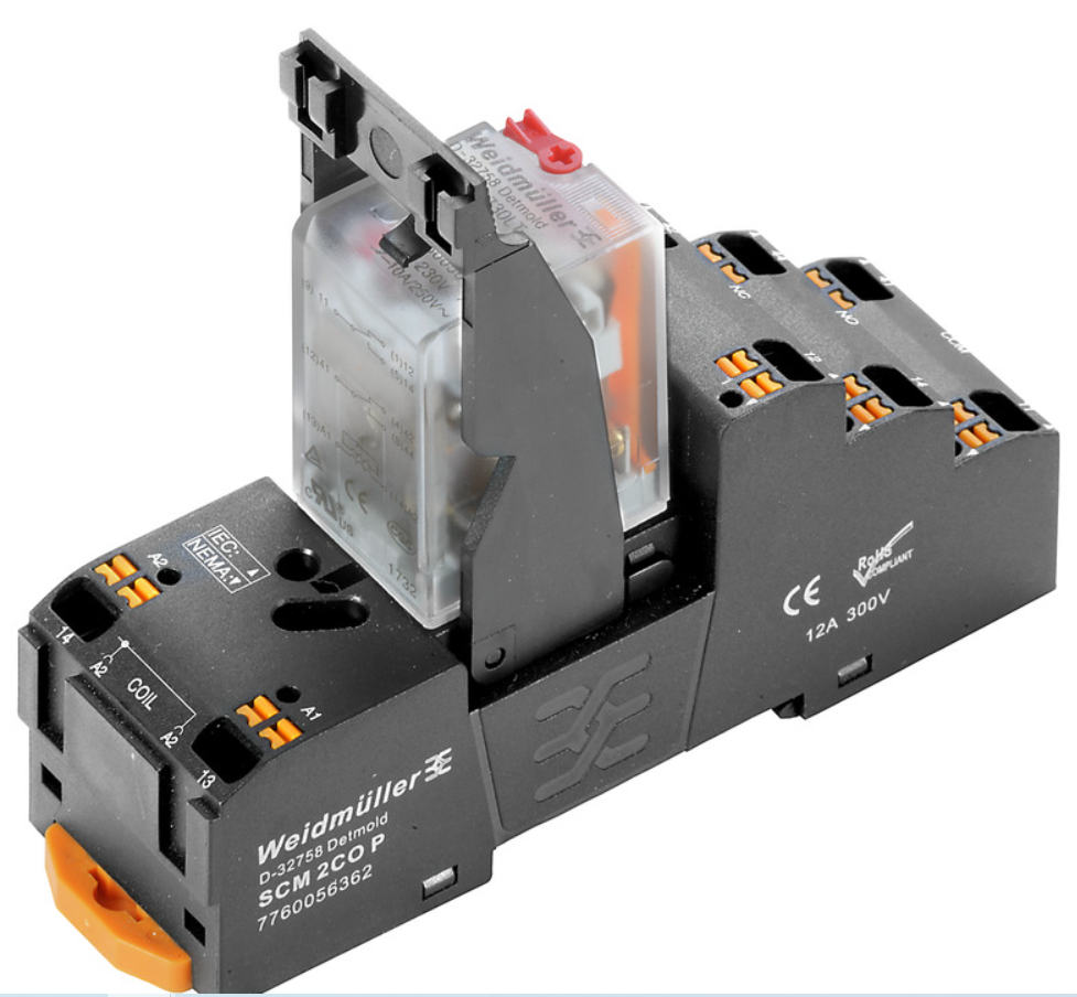 Relé de Control c/base marca Weidmüller Serie DRIKITP; 10A, Bobina 110VAC Contactos CO 2 Conexión Salida 250VAC push in       