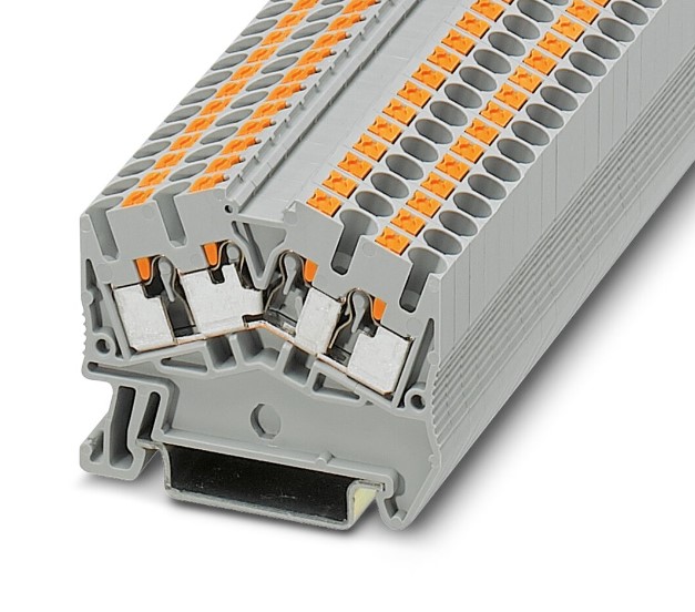 Bornera 2.5mm² marca PHOENIX Serie PTS; Amperaje 24A Calibre 26-12AWG Nivel 1 Conexión push in. PTS 2.5-QUATTRO  