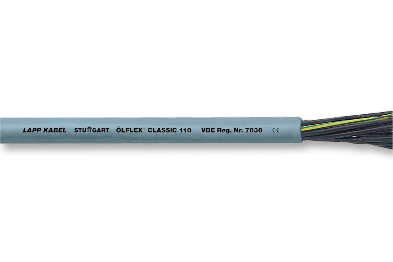 Cable de Control Sin Blindaje marca LAPP Serie ÖLFLEX® CLASSIC; (5 LINEAS)Multifilar 4x 18AWG + 1 Verde Color GRIS Corte x Metro