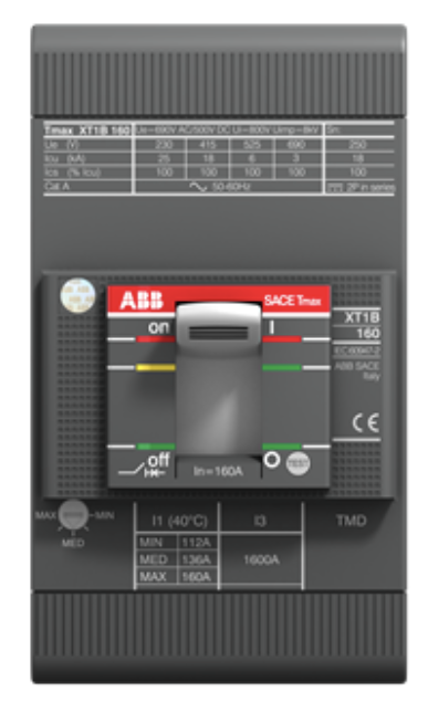 1SDA066807R1 INTERRUPTOR TMAX XT1B 160 FIJO TRIPOLAR CON TERMINALES FRONTALES Y DISPARO TERMOMAGNÉTICO TMD R 100-1000 A