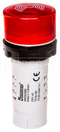 Luz Piloto LED c/Zumbador marca EMAS Serie MBZ; Color Rojo Diámetro 22mm Alimentación 230VAC   
