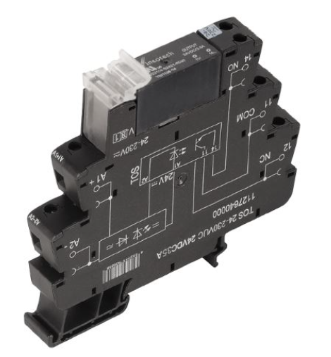 Relé de estado solido marca Weidmüller Serie TOS; Bobina 24-230VAC/DC, Salida 24-230VAC, Contactos CO 1    