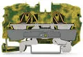 Borna de tierra para 2 conductores; 10 mm²; Apropiado para aplicaciones Ex e II; Marcaje lateral y central; para carril DIN 35 x 15 y 35 x 7,5; Push-in CAGE CLAMP®; 10,00 mm²; verde-amarillo