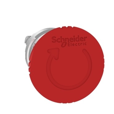 Cabeza Pulsador de Parada de Emergencia marca Schneider Electric Serie Harmony XB4; Seta 40mm, No Iluminado, con enclavamiento mecánico, y Desenclave por giro.