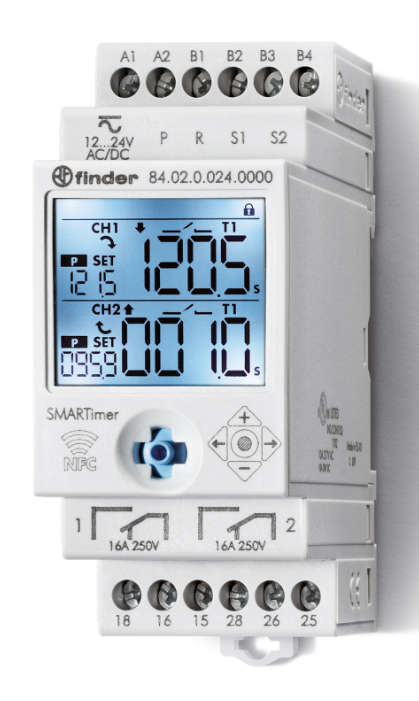 Temporizador digital de carril DIN, serie 84, multifunción, 0,1 s, 9999 h