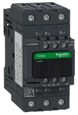 Contactor marca SHCNEIDER serie TeSys Deca, Amperaje 40A, Polos 3, Potencia(kW) 7.5kW Potencia(kW) 22kW, Potencia(HP) 10HP Potencia(HP) 30HP, bobina 110VAC 50/60Hz, Contactos AUX. 1NO+1NC