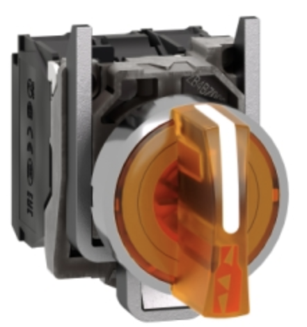 XB4BK135B5 Selector luminoso XB4, 22mm, metálico, naranja, 3 posiciones, fijo, 24 V AC/DC, 1 NO + 1 NC