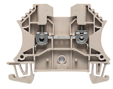 Bornera 2.5mm² marca Weidmuller serie WDU; Amperaje 24A calibre 26-12AWG, 1 nivel conexión brida Tornillo
