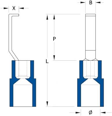 Terminal / Conector Gancho marca Weidmüller Serie HBT; calibre 14-10AWG Color Id. Azul Unidades x100   