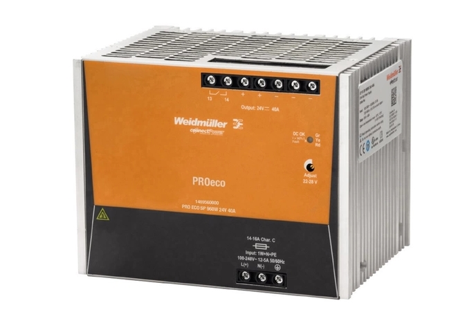 Fuente de poder WEIDMULLER PRO ECO3; Trifasica, Amperaje 40A, 960W salida 24V 