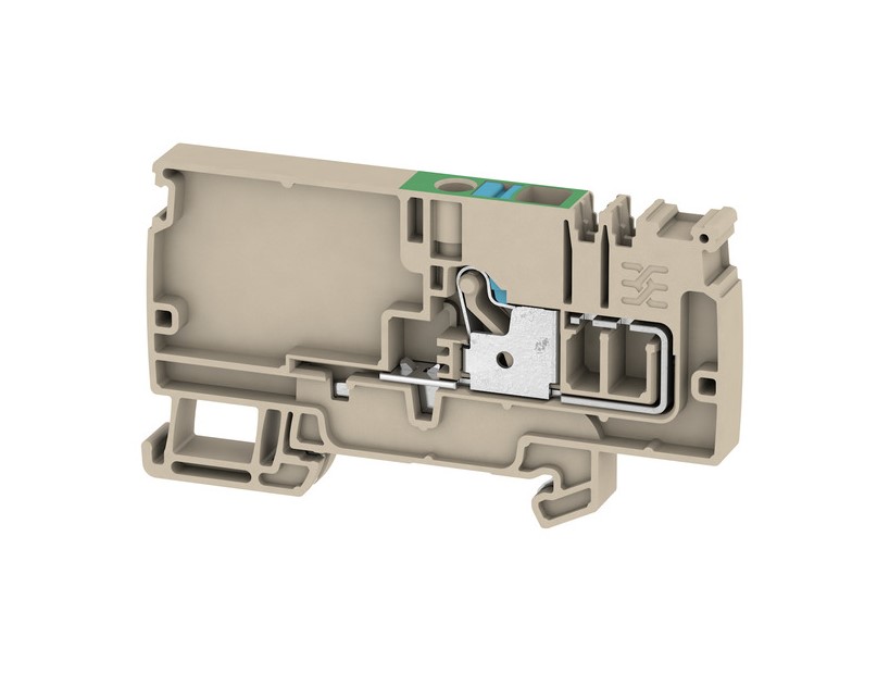 Bornera 6mm² marca Weidmüller Serie AAP11 6; Amperaje calibre 22-8AWG Nivel 1 Conexión push in, color beige