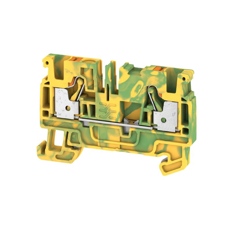 Bornera 4 mm² de tierra marca Weidmuller Serie A2C 4 PE Calibre 26-10AWG nivel 1 color Verde/amarillo push in