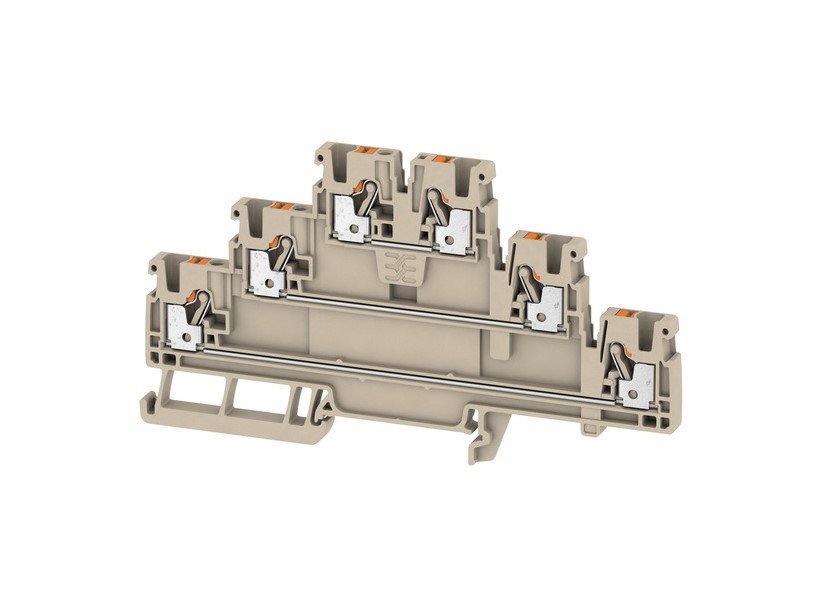 Bornera 2.5mm² marca Weidmüller Serie A3T 2.5; Amperaje 22A, Calibre 28-12AWG Nivel 3 Conexión push in, color beige