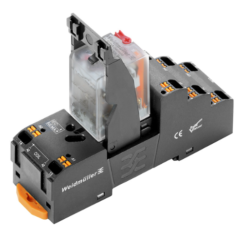 Relé de Control c/base marca Weidmüller Serie DRMKITP; 10A, Bobina 230VAC Contactos CO 2 Salida 250VAC push in    