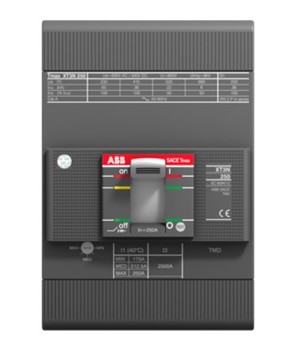 C.BREAKER TMAX XT3N 250 FIJO TRIPOLAR CON TERMINALES FRONTALES Y DISPARO TERMOMAGNÉTICO TMD R 250-2500 A