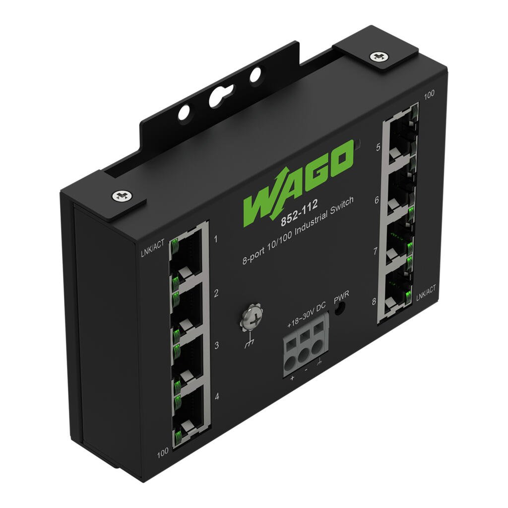 852-112 Switch Ethernet industrial, puertos 8, 18-30VDC marca WAGO
