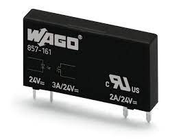 Relé de estado solido marca WAGO Serie 857; Bobina 24VDC Voltaje Salida 0-24VDC, 2A, Contactos CO 1. (Base 857-104)