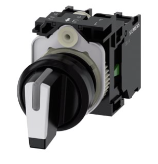 3SU1100-2BL60-1NA0 selector, iluminable, 22 mm, redondo, plástico, blanco, selector, corto, 3 posiciones I-O-II, sostenido, 10:30h/12h/13:30 h, con soporte, 1 NA, 1 NA, bornes de tornillo, con inscripción a láser, mayúsculas y minúsculas, inicio de línea siempre mayúsculas