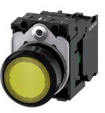 Pulsador marca Siemens Serie SIRIUS ACT; Amarillo Iluminado momentáneo Diámetro 22mm Contacto 1NO Alimentación 24VAC/DC