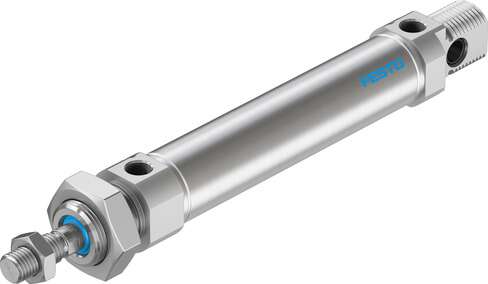 Cilindro neumático Normalizado marca FESTO Serie DSNU; Diámetro pistón 25mm Rango presión 1- 10bar/14.5- 145Psi Carrera 80mm Rosca del Vástago M10x1.25 Acción Doble Efecto    