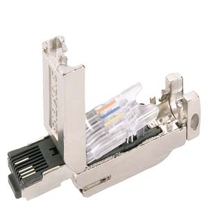 6GK1901-1BB10-2AA0 Conector Ethernet industrial FastConnect RJ45 180 2x 2, conector enchufable RJ45 (10/100 Mbit/s) con carcasa metálica robusta y sistema de conexión FC, para cable IE FC TP 2x 2; Salida de cable de 180°