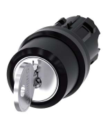 Selector c/2 Llave marca Siemens Serie SIRIUS ACT; Color Metal, con enclavamiento posiciones 3 Diámetro 22mm. (Para cerraduras especiales: SB31, 421, 455)