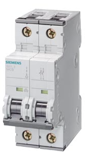 Breaker para Riel Din marca Siemens, 4A, Polos 2, curva C, 400V 10kA, D=70 mm.