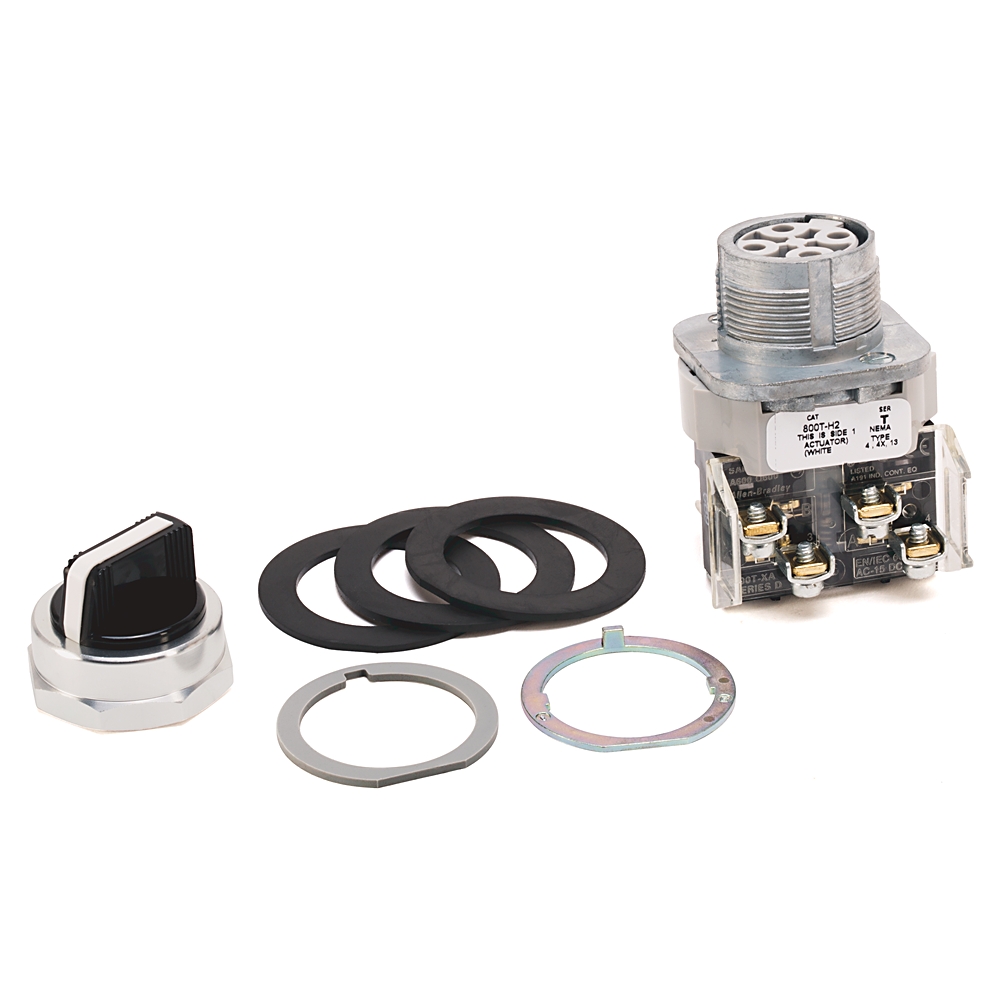 Selector marca ALLEN BRADLEY Serie 800T; Color Franja Blanca/Negro posiciones 2, No Iluminado, Sostenido Diámetro 30mm Contactos 1NO Contacto 1NC   