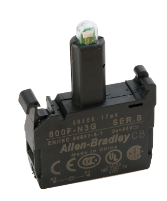 Luz Piloto LED marca ALLEN BRADLEY Serie 800F; Color Verde Diámetro 22mm Alimentación 24VAC/DC      