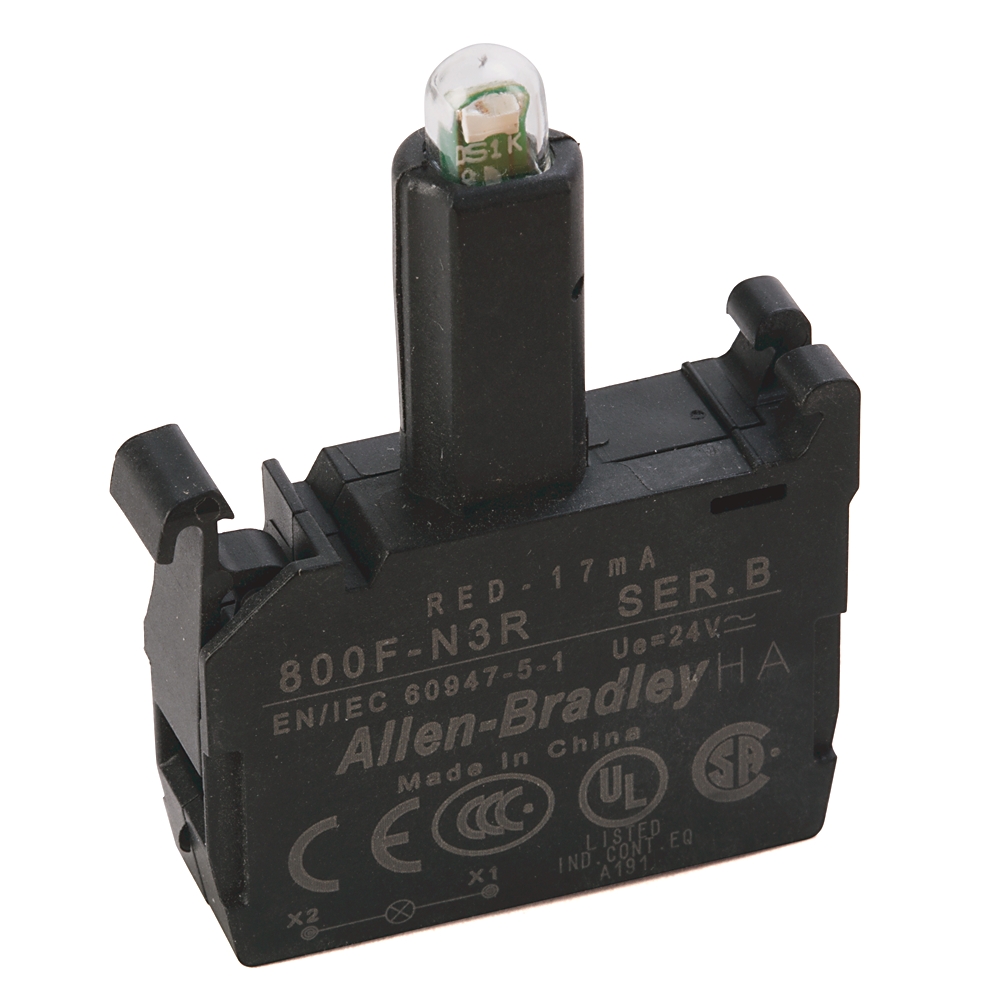 Luz Piloto LED marca ALLEN BRADLEY Serie 800F; Color Rojo Diámetro 22mm Alimentación 24VAC/DC      