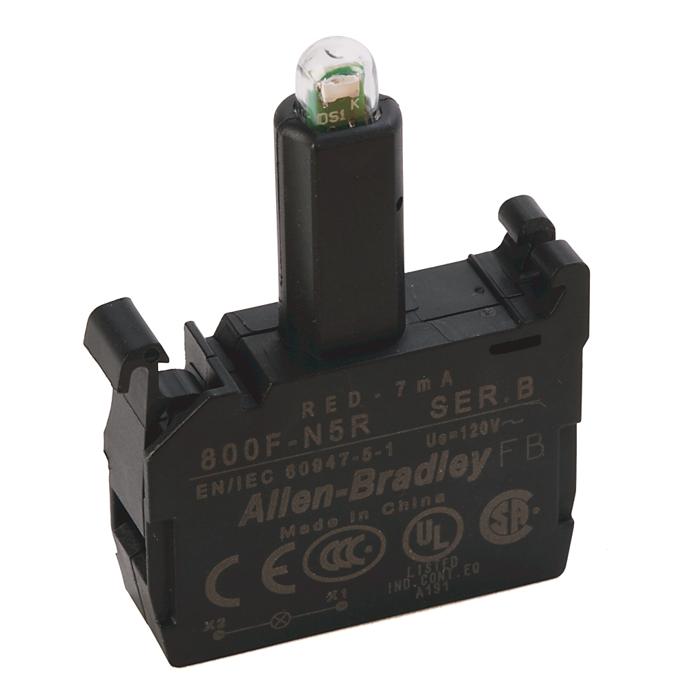 Bloque LED marca ALLEN BRADLEY Serie 800F; Alimentación 110VACAC Color Rojo Módulo Led 22mm      