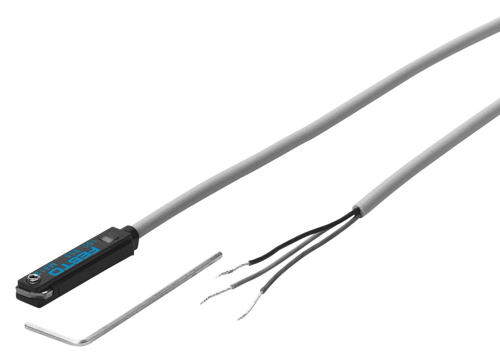 Sensor de Proximidad marca FESTO Serie SME; Tipo magnéticos Reed Alimentación 12-30VAC/DC Diseño Sensor Para ranura en T conexión tipo Cable Salida Relé/NC    
