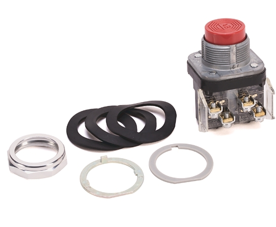 Pulsador marca ALLEN BRADLEY Serie 800T; Color Rojo No Iluminado momentáneo Diámetro 30mm, saliente Contactos 1NO Contacto 1NC   