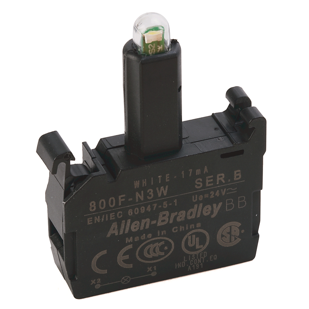 Luz Piloto LED marca ALLEN BRADLEY Serie 800F; Color Blanco Diámetro 22mm Alimentación 24VAC/DC      