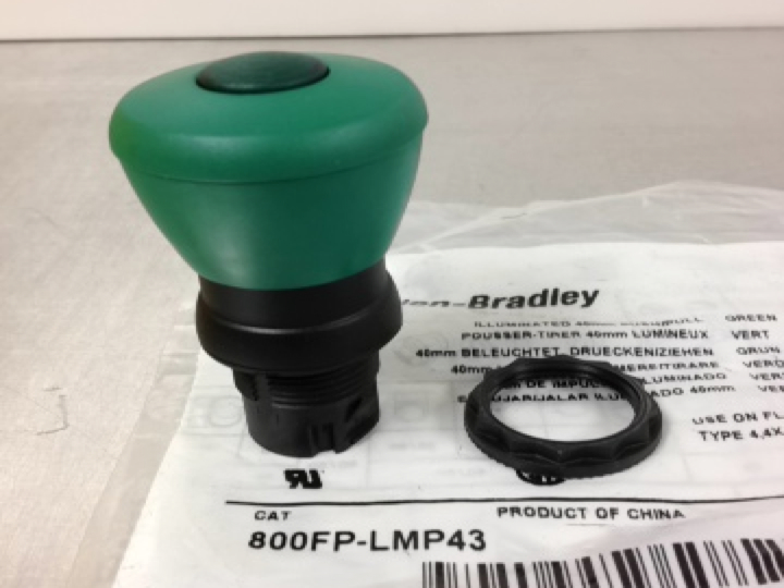 Pulsador marca ALLEN BRADLEY Serie 800F; Color Verde Iluminado momentáneo Diámetro 22mm Cabezote 40mm     
