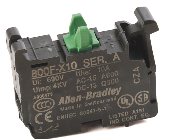 Bloque de Contactos marca ALLEN BRADLEY Serie 800F; Diámetro 22mm Contacto 1NO Contacto NC 0      