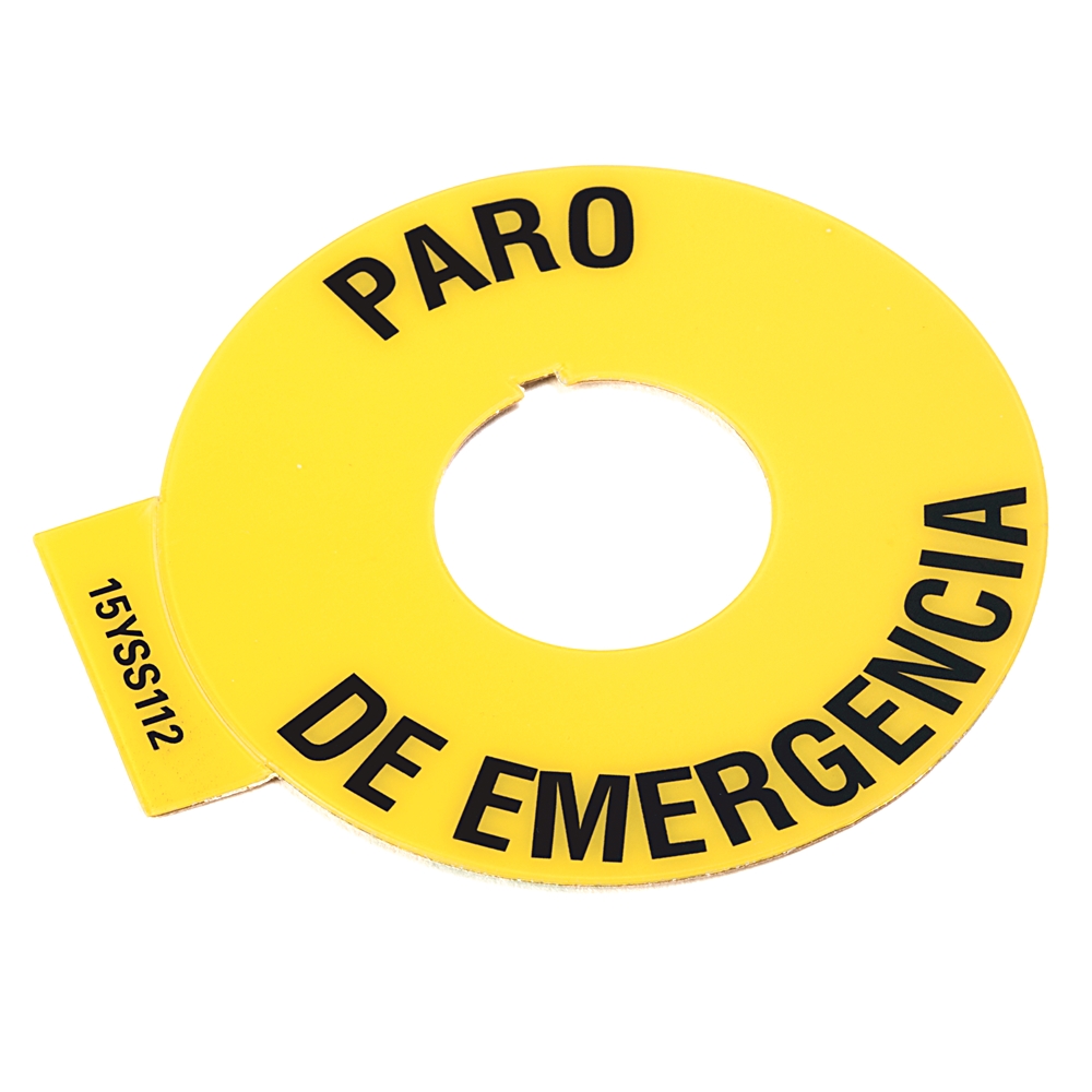 Identificador Placa de Paro de Emergencia marca ALLEN BRADLEY Serie 800F; Color Amarillo-Texto Negro        