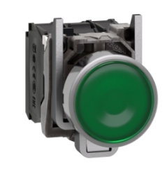 Pulsador verde iluminado, metal, momentáneo, 22mm, 1NO+1NC, 24VAC/DC