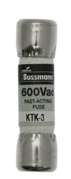 Fusible marca Eaton - Bussmann Serie KTK; Amperaje 3A Diámetro 10X38mm Acción Rápida Clase aR     