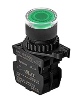 Pulsador marca AUTONICS Serie S2PR; Color Verde Iluminado Diámetro 22mm Alimentación 110-230VAC Contacto Auxiliar 1NO     