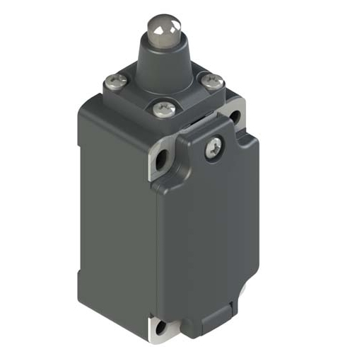 [FM 501-M2] Interruptor de posición con émbolo. Alojamiento: Carcasa metálica, una entrada de conducto roscada M20x1,5 (serie FM) Bloque de contacto: 1NA+1NC acción rápida (B5) Cabeza: con émbolo Grado de protección: IP67 según EN 60529 Apertura positiva: Sí