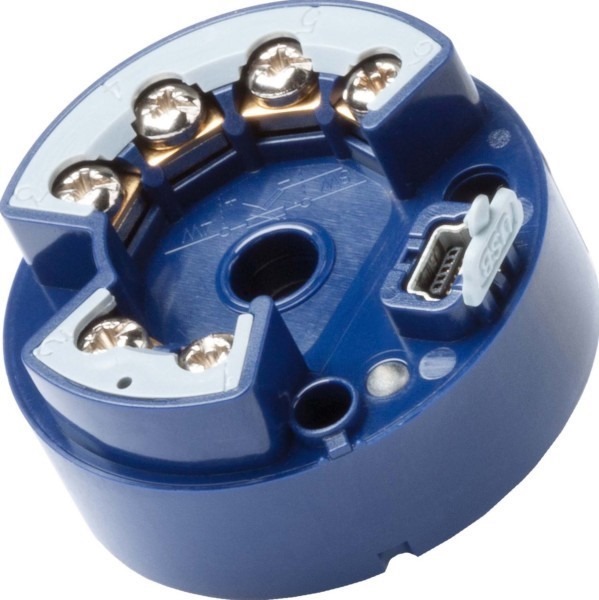 Transmisor de temperatura programable USB / montaje en Cabezote forma B marca JUMO Serie dTRANS T05; Entrada Pt100, Pt1000, Termocupla (J, K, N, S, R) para 2, 3, 4 Hilos // Rango  0-100°C 3W Salida 4-20mA